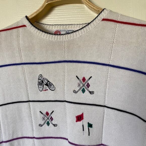 VINTAGE Isle of Cotton Crewneck Pullover Sweater Embroidered Men's Medium - Picture 2 of 11